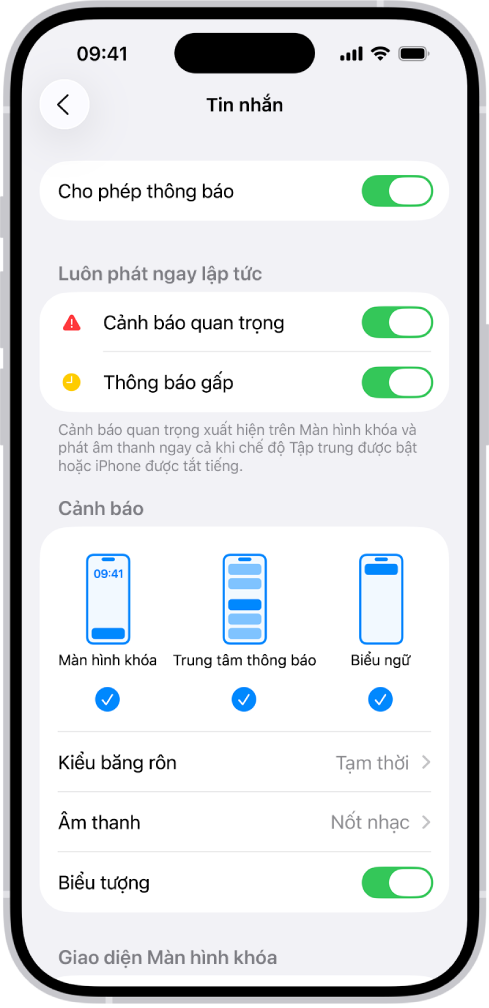 Cài đặt Thông báo tin nhắn trong Cài đặt.