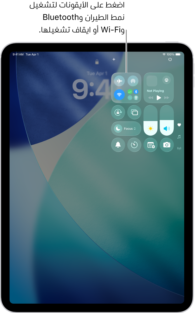 شاشة مركز التحكم يظهر بها أن الضغط على الزر الموجود في الجزء العلوي الأيمن يؤدي إلى تشغيل نمط الطيران.