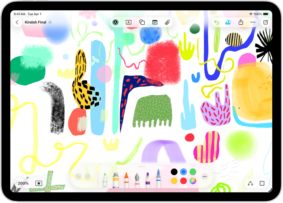 رسمة على لوحة في تطبيق المساحة الحرة وتظهر بها أدوات الرسم.