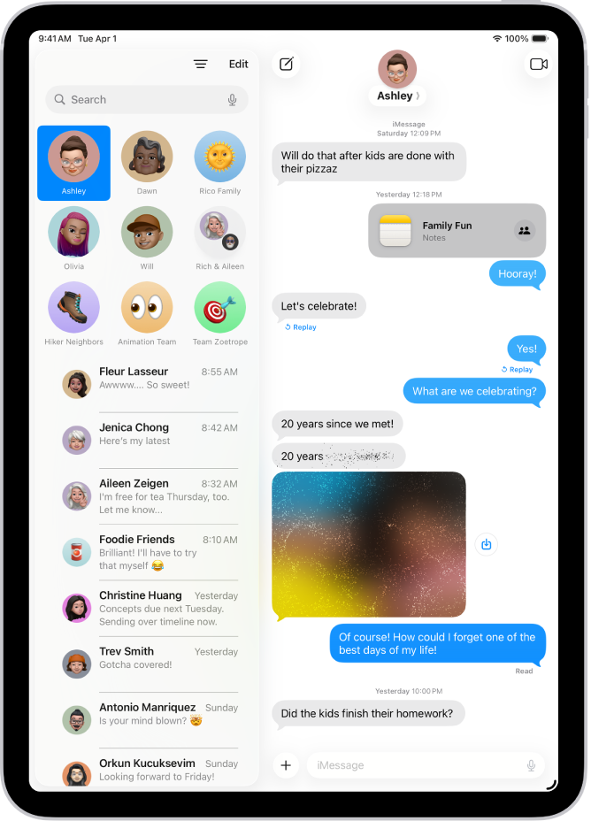 محادثة في الرسائل تظهر بها رسالة نصية وصورة مرسلة بتأثير حبر سري.