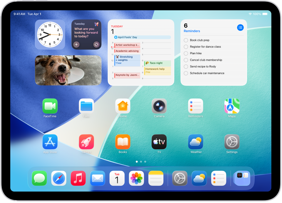 لقطة شاشة تعرض مثالًا للشاشة الرئيسية لـ iPad.