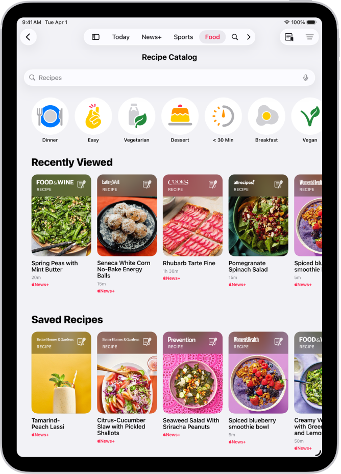 Recipe Catalog (Каталог с рецепти) в Apple News+.