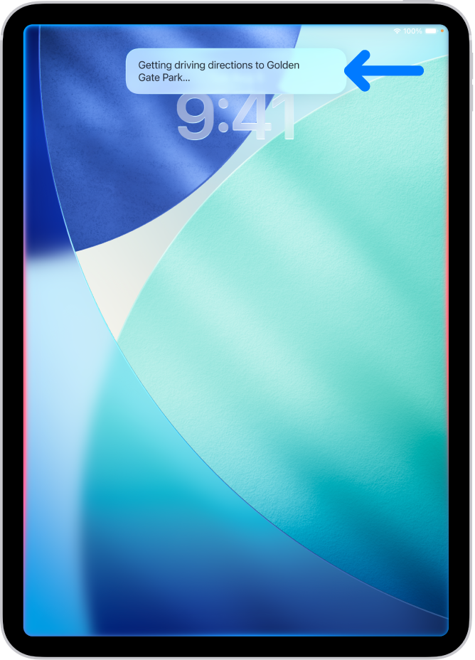 iPad, който показва отговор от Siri в горната част на екрана.