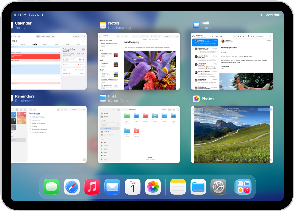 Zobrazení Exposé s několika nedávno použitými aplikacemi