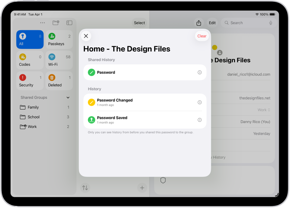The history of password changes for an account. The password was originally saved a month ago, and it was also changed a month ago,