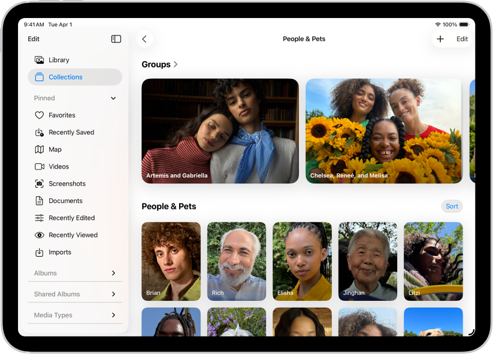 The People & Pets collection is open in the Photos app.
