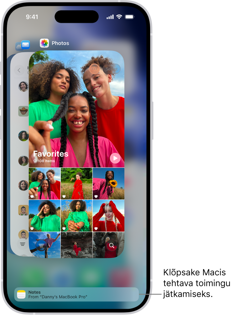 iPhone’i App Switcheris kuvatakse ekraani allosas üleandmise märguannet.