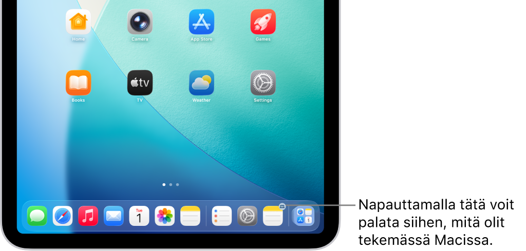 Handoff-kuvake näkyy iPadin Dockissa.