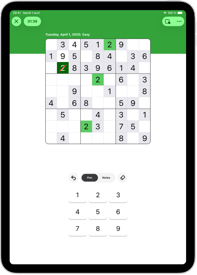 Un sudoku dans l’app News.