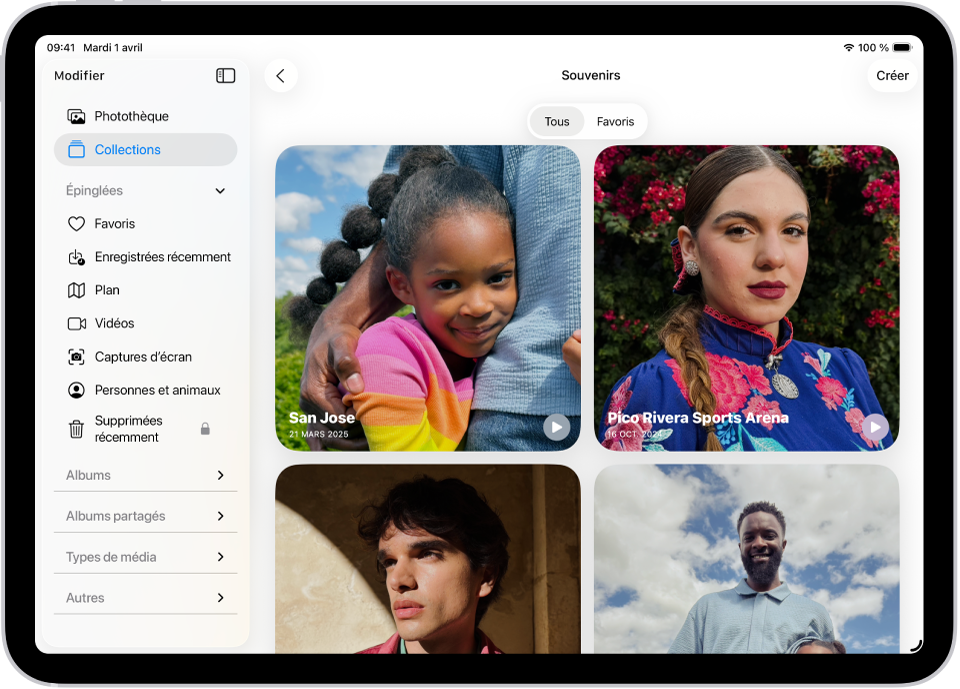 L’app Photos est ouverte sur la collection Souvenirs. L’onglet Toutes est sélectionné, au-dessus d’une liste de souvenirs.