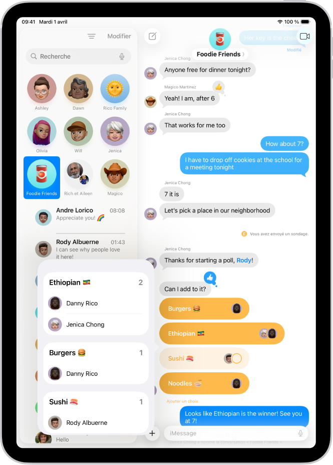 Un sondage dans Messages.