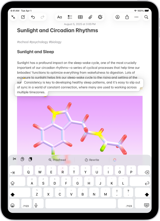 ಟಿಪ್ಪಣಿ ಆ್ಯಪ್ನಲ್ಲಿ ಒಂದು ಡಾಕ್ಯುಮೆಂಟ್ ತೆರೆದಿದೆ. ಆಯ್ಕೆ ಮಾಡಿದ ಪಠ್ಯವನ್ನು ಡಾಕ್ಯುಮೆಂಟ್ನ ಒಳಗೆ ಹೊಸ ಸ್ಥಳಕ್ಕೆ ಮೂವ್ ಮಾಡುವುದಕ್ಕಾಗಿ ಮೇಲೆತ್ತಲಾಗಿದೆ.