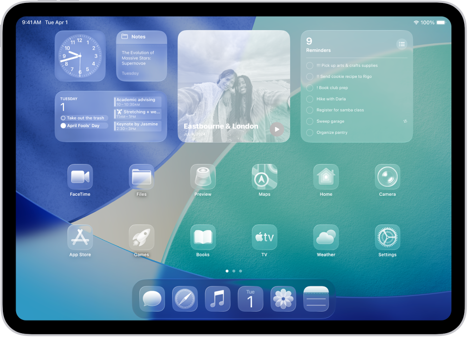Domači zaslon iPada s prosojnimi ikonami aplikacij.