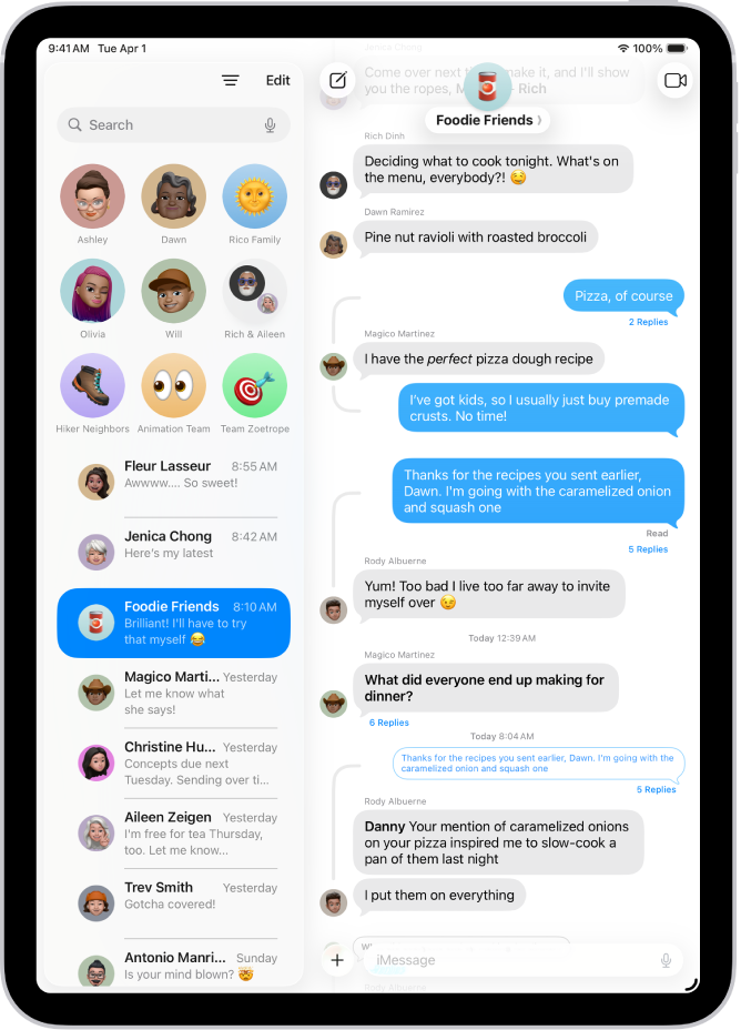 Skupinski pogovor v aplikaciji Sporočila.