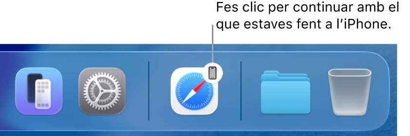 La icona del Handoff visible al Dock d’un Mac.