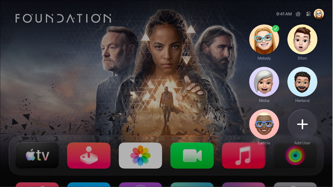 Apple TV screen showing the profiles tab in Control Center.
