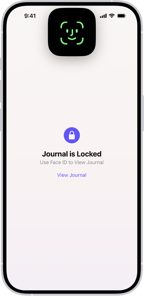 A screen that prompts you to use Face ID to unlock your journal.