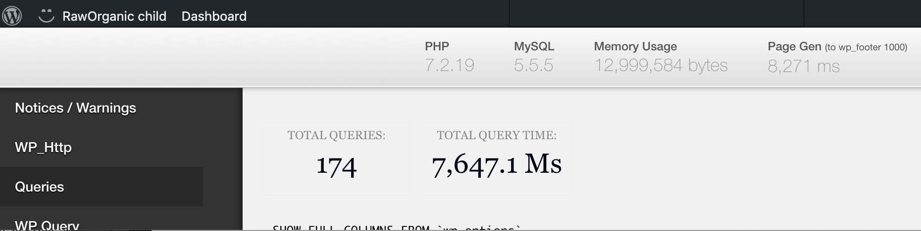 Identifying a slow query using the Debug bar from Pressable