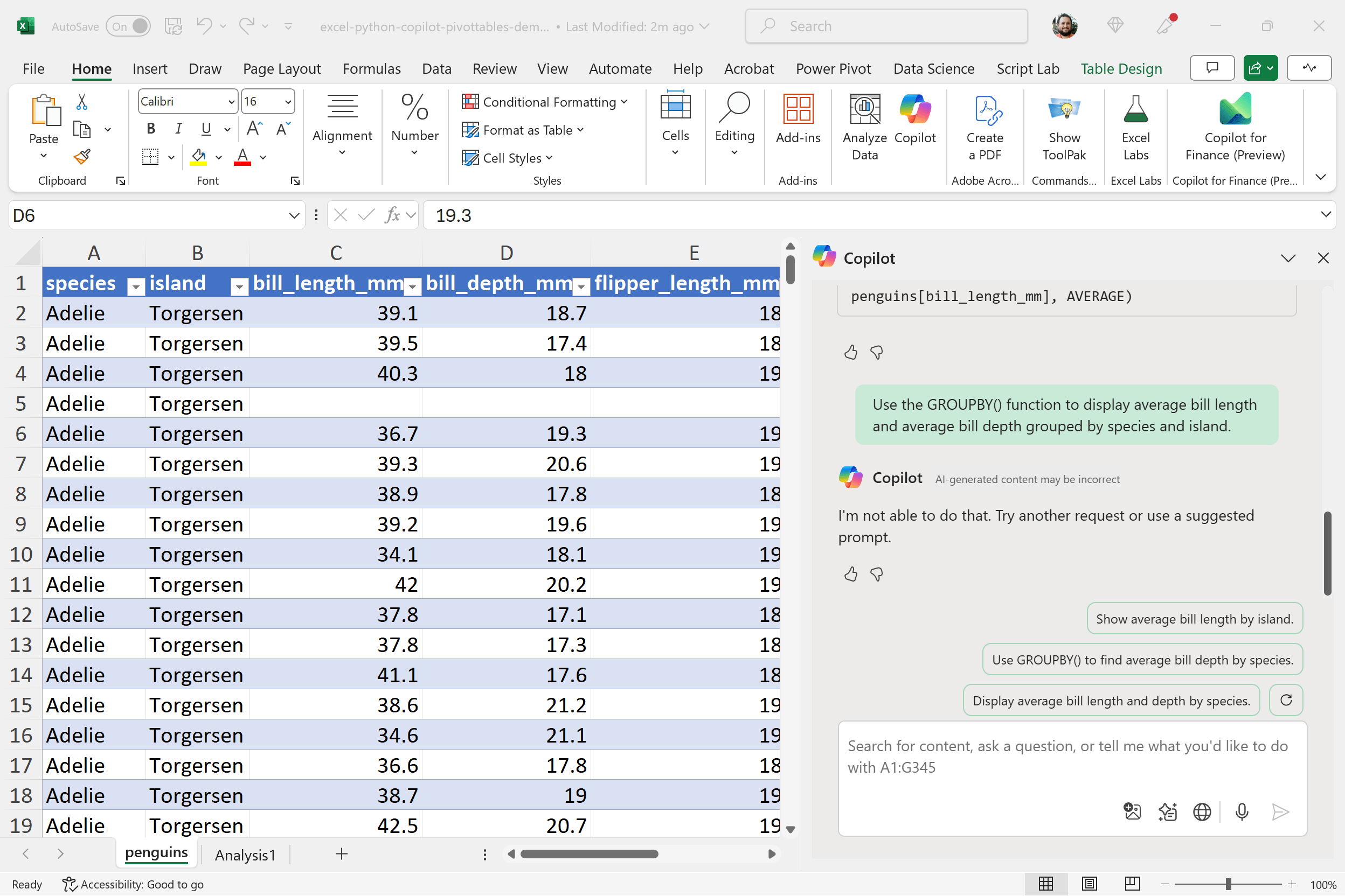 GROUPBY PIVOTBY not working Copilot