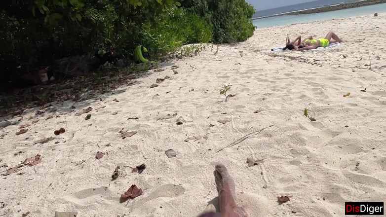 Dis Diger: Public Pickup Stepmom and Stepdaughter on Beach - Risky Dick Flashing...