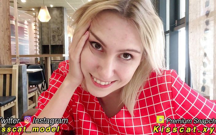 KissCat: Публичный секс раком и минет со спермой на сиськах в туалете
