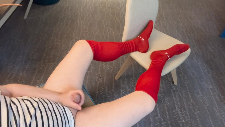 Passion for Socks: Длинные рыжие носки, сперма на носках