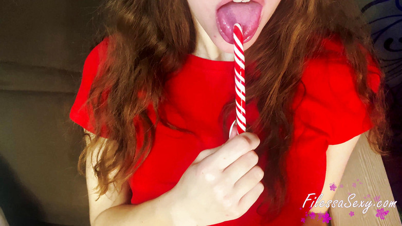 Filessa: Girl decorates Christmas tree and masturbates pussy with lollipop