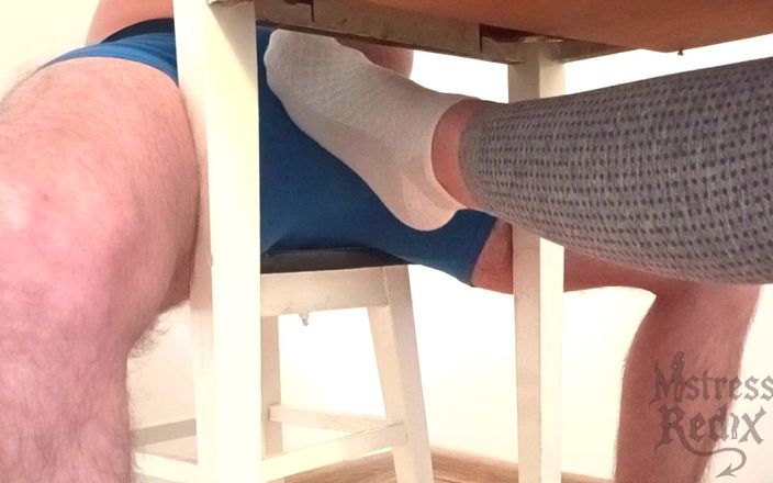 Mistress Redix: Sockjob &amp; Ruined Orgasm Under Table