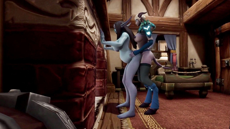 Wraith Futa: Shemale demon fuck pregnant elf in front of the fireplace