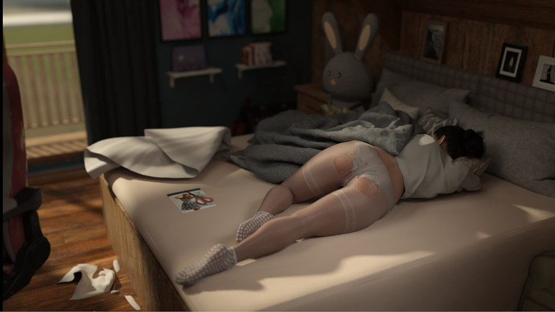 Neorm: Caliente sexy hermanastra acostada en cama