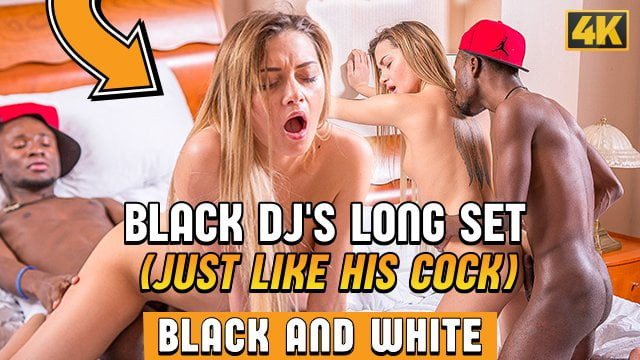 Black4k. Nach der Clubparty haben DJ und Blondine Schwarz auf Weiß