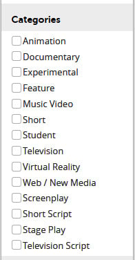 Figure 1.2 – FilmFreeway Categories
