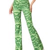 Rave Flare Pants for Women - EDC 70s Wide Leg Flair Leggings Disco Festival Outfits High Waist Bell Bottom Trousers(Green, S, 1040e)