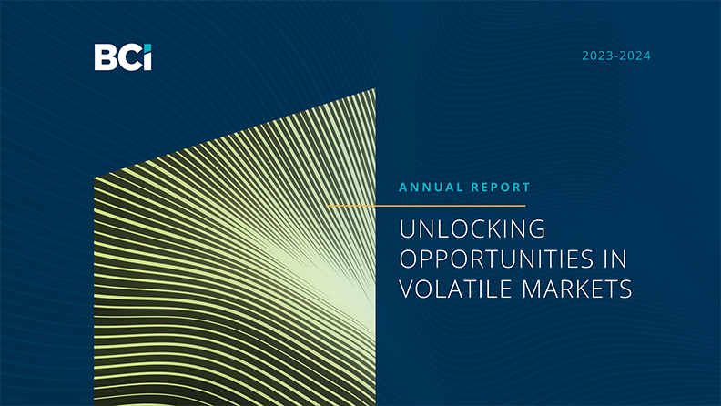 Annual Report document cover titled 'unlocking opportunities in volatile markets'