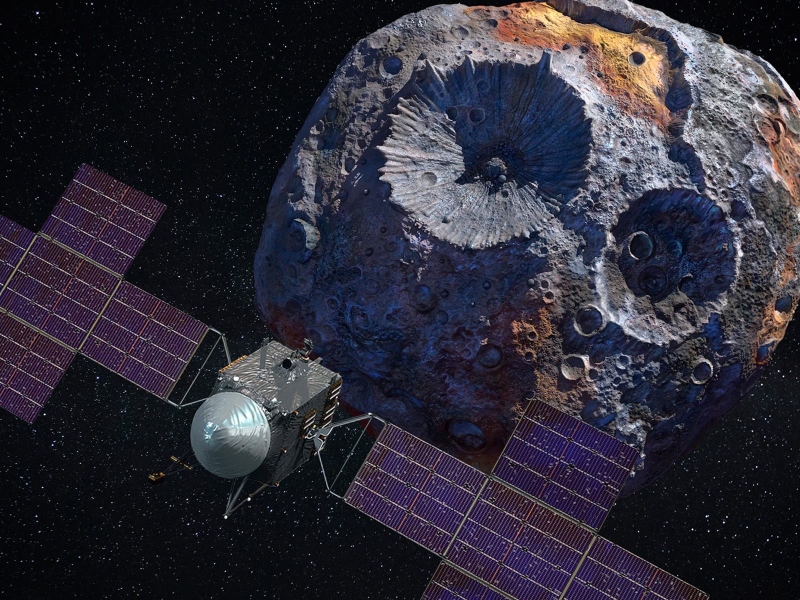 A picture of a satellite going around the moon